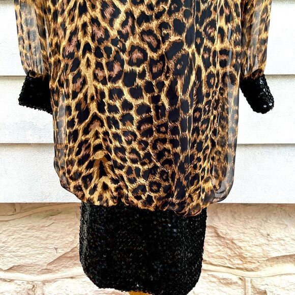 ***Chez California Vintage Tandy Cheetah Printed Dress Sequins Hem/Cuff (D) - Picture 4 of 10